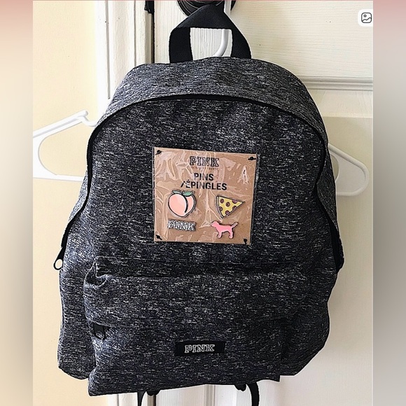 PINK Victoria's Secret Accessories - 🆕🔥PINK BY VS SUPER SUPER CUTE GRAY BACKPACK&STRAPS ON THE BACK&COMES WITH PINS!!